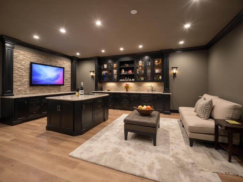 Finished basement with entertainment area in Northern NJ